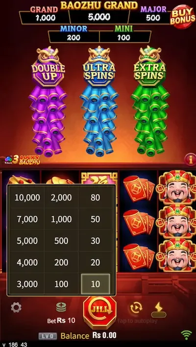 3 Lucky Baozhu bets board