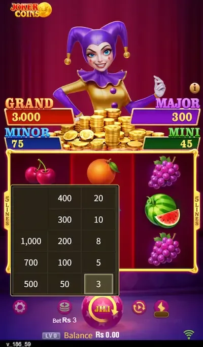 Joker Coins bets board