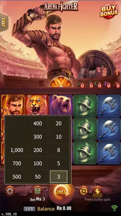 Arena Fighter bets board