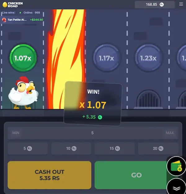 Chicken Road game winning interface showing cash out multiplier