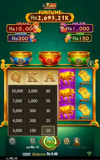 3 Coin Golden OX bet slip