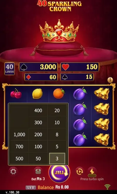 40 Sparkling Crown bet board