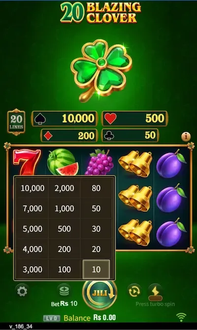20 Blazing Clover bet slip