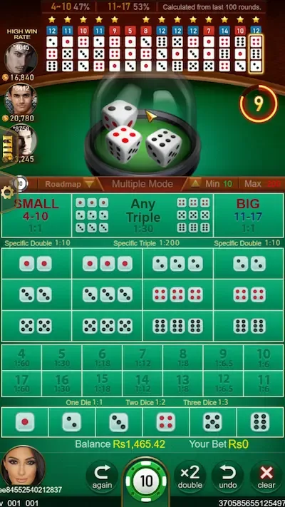 Sic Bo interface