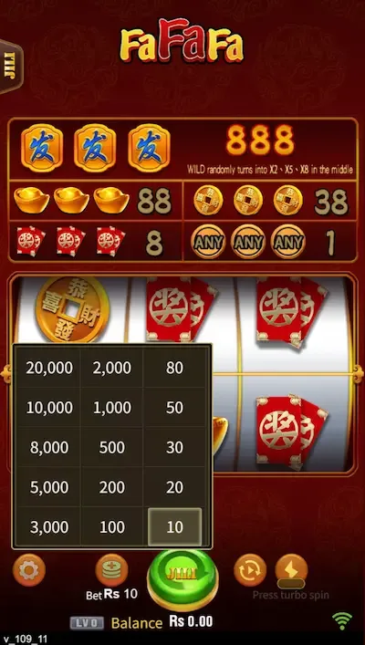 Fa Fa Fa bets board