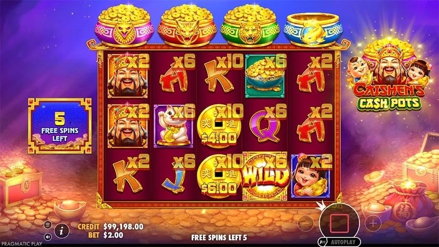 Caishen’s Cash Pots feature screen 1