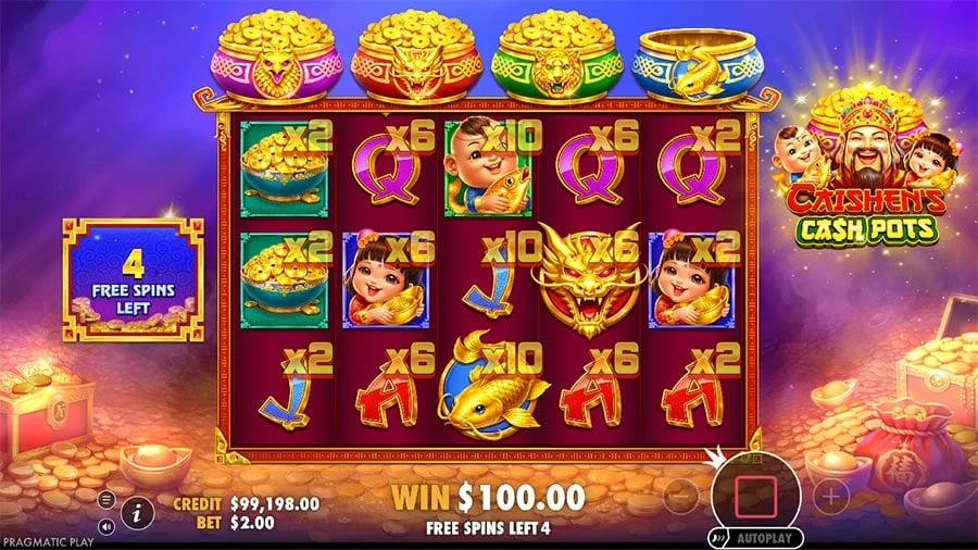 Caishen’s Cash Pots feature screen 2