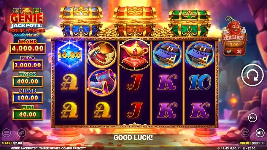 Genie Jackpots Three Wishes Combo Frenzy base game