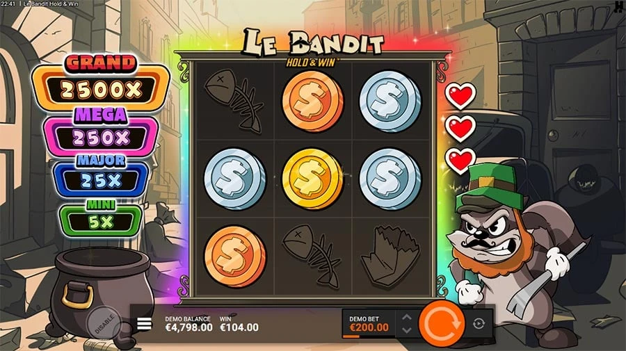 Le Bandit Hold & Win feature screen 2