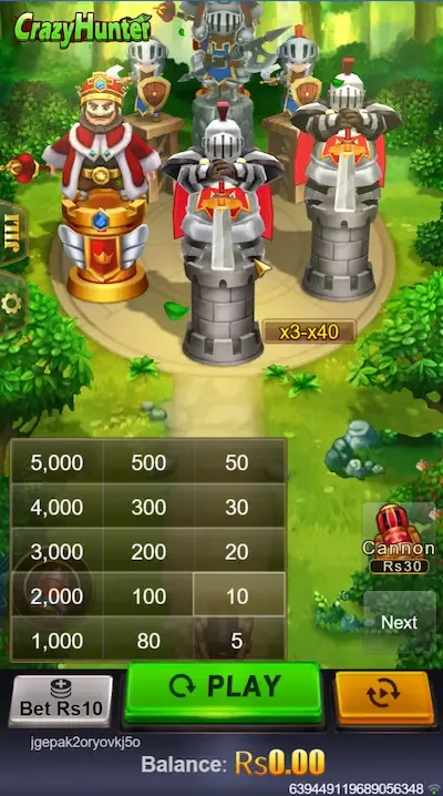 Crazy Hunter bets board