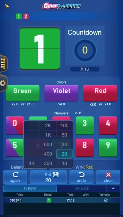 Color Prediction bet slip