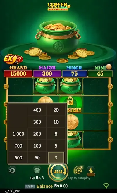 Clover Coins 4x4 bets board