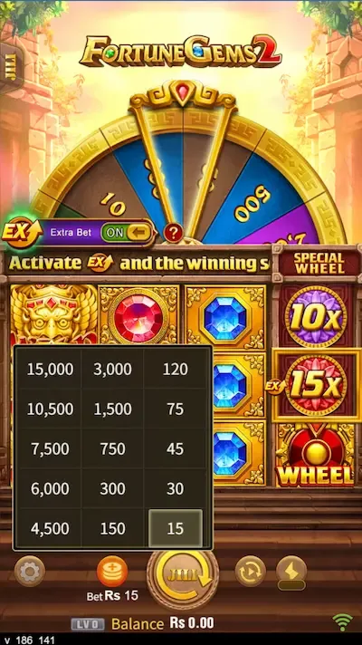 Fortune Gems 2 bets board