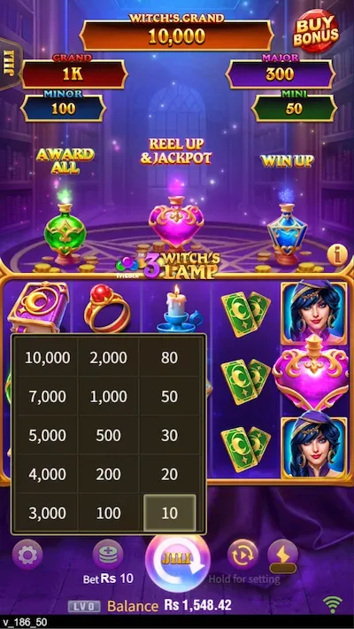 3 Witch's Lamp bet slip