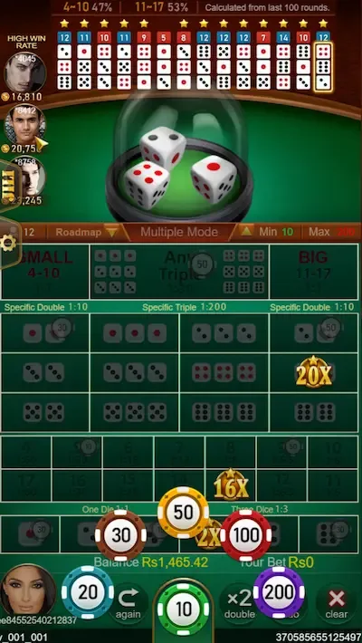 Sic Bo bet slip