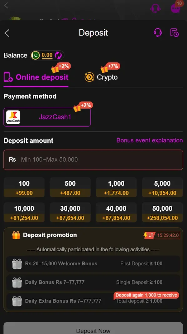999iG game deposit interface