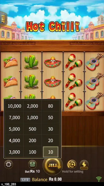 Hot Chilli bets board