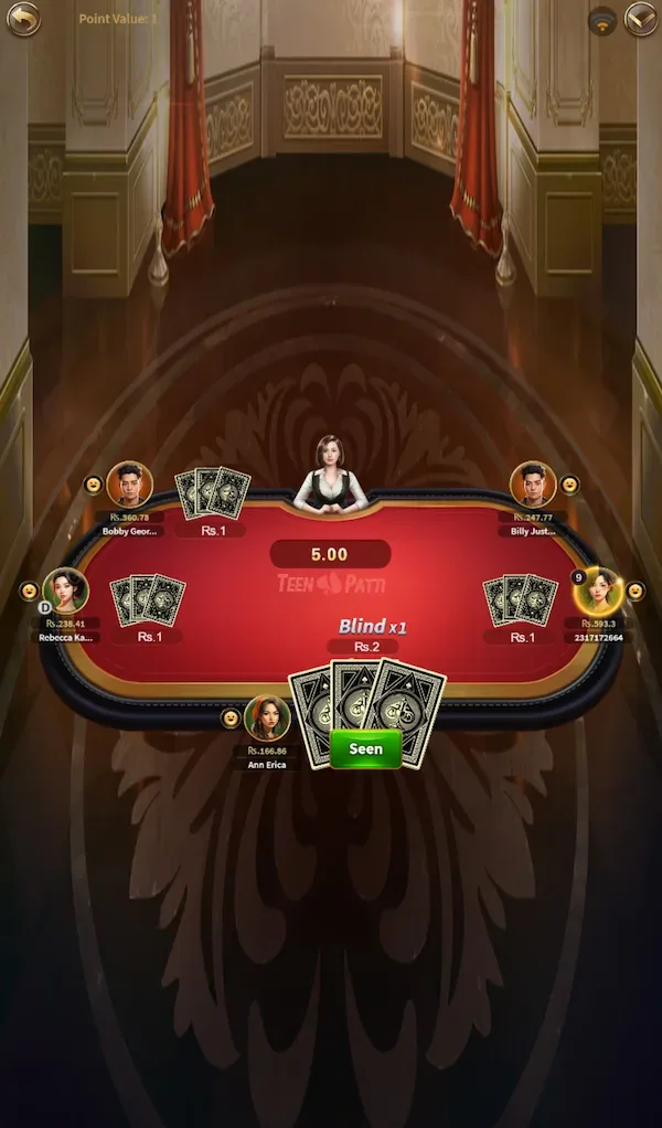 teen patti game interface